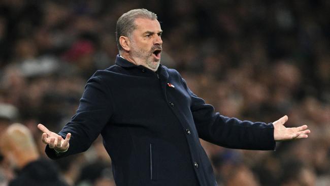 LONDON, ENGLAND - OCTOBER 30: Ange Postecoglou, Manager of Tottenham Hotspur, reacts during the Carabao Cup Fourth Round match between Tottenham Hotspur and Manchester City  at Tottenham Hotspur Stadium on October 30, 2024 in London, England. (Photo by Justin Setterfield/Getty Images)