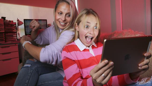 Mum Chanelle Gulieri keeps an eye on daughter Mia, 14. Picture: Wayne Taylor