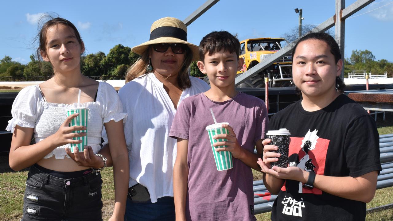 Alisha Paetzold, Wati Paetzold, Brandon Paetzold, and Antorny Ly enjoying some refreshments by the main ring. Picture: Kirra Grimes