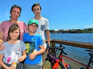 Catherine, Lachlan, 15, Oscar, 10, Heidi, 8, Frewer at Kawana for the Memorial Ride for the late Cameron Frewer. The kids are gearing up to take part in this year's National Ride2School Day, and Catherine says other families should do the same. Picture: John McCutcheon