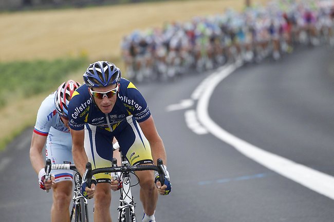 <p>Dutch rider Lieuwe Westra and Russia's Pavel Brutt make the first breakaway attempt on stage nine of the Tour de France. Brutt retired from the race after being caught.</p>