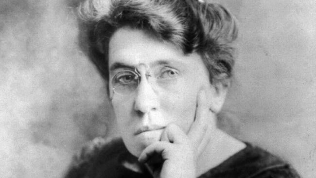 History: A 1911 image of Emma Goldman by T. Kajiwara, US Library of Congress. Public Domain