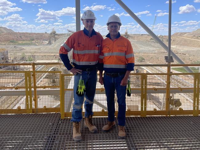 Greatland Gold chief executive Shaun Day and chairman Mark Barnaba at the Telfer gold and copper mine in WA.