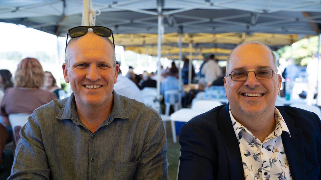 Ben Dore and Damien Perissinotto at the Gympie Muster Races. Saturday, August 19,. 2023. Picture: Christine Schindler