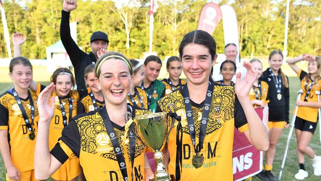 SOCCER: Junior football carnival, Maroochydore. Sunine Coast Wanders V Logan Lighting Maroon, junior girls. Picture: Patrick Woods.