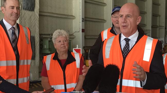 Tasmanian Premier Peter Gutwein on board SeaRoad’s new Bass Strait freighter. Photo: Helen Kempton