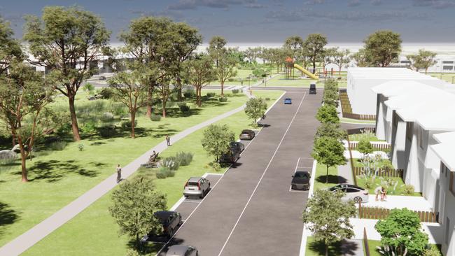 Renders for the housing project that would transform Keysborough Golf Club to deliver 1600 homes and new public green spaces. Picture: Intrapac