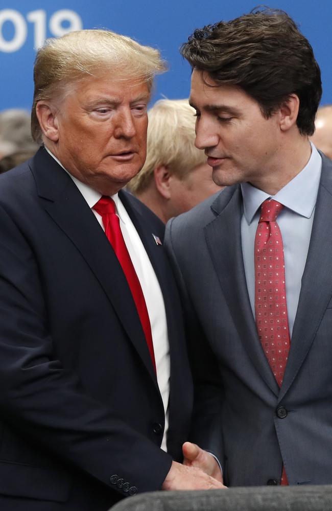 US President Donald Trump, left, and Canadian Prime Minister Justin Trudeau. Picture: AP