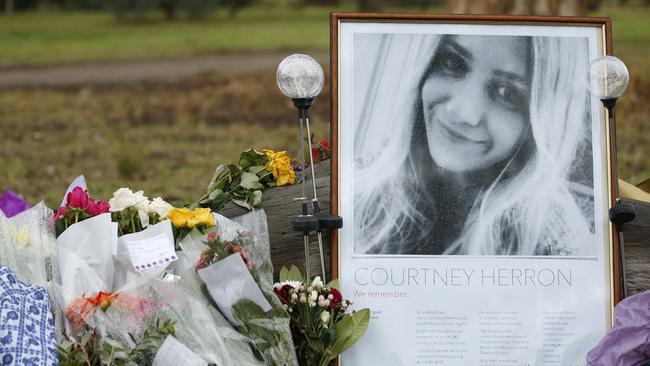 A makeshift shrine honours Courtney Herron. Picture: Getty Images