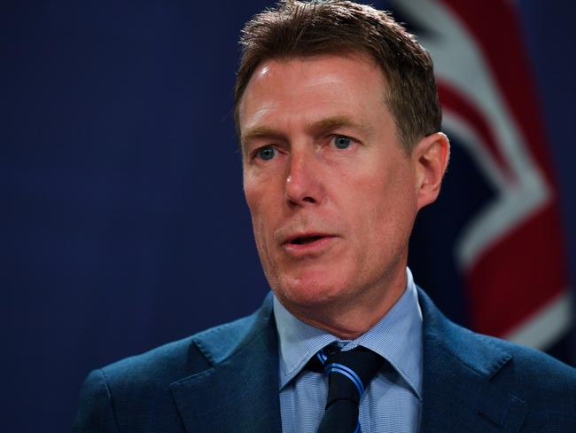 Australian Attorney-General Christian Porter speaks to the media during a press conference with Australian Prime Minister Scott Morrsion in Sydney, Tuesday, December 10, 2019. Mr Morrison released a second version of his proposed religious freedom laws for public comment. (AAP Image/Paul Braven) NO ARCHIVING