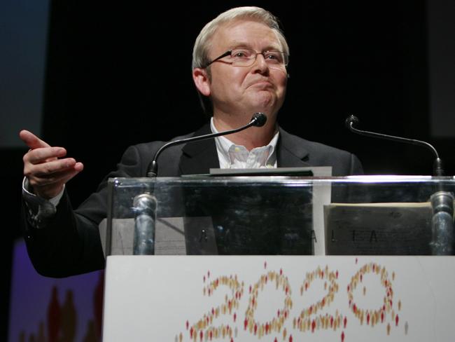 Prime MInister Kevin Rudd addresses 1000 delegates and participants gathered at the Great Hall of Parliament House in Canberra during closing ceremony of 'Future Directions for the Australian Economy' the 2020 Summit.