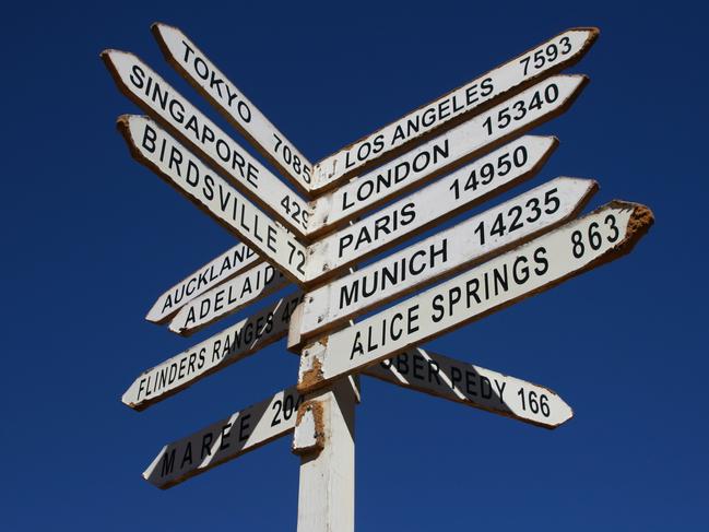 The world sign in Alice Springs is a reminder of the extent of Central Australia’s remoteness. Picture: Supplied