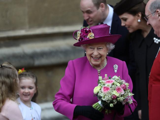 The Queen greets well-wishers after the Easter service at St George's Chapel.