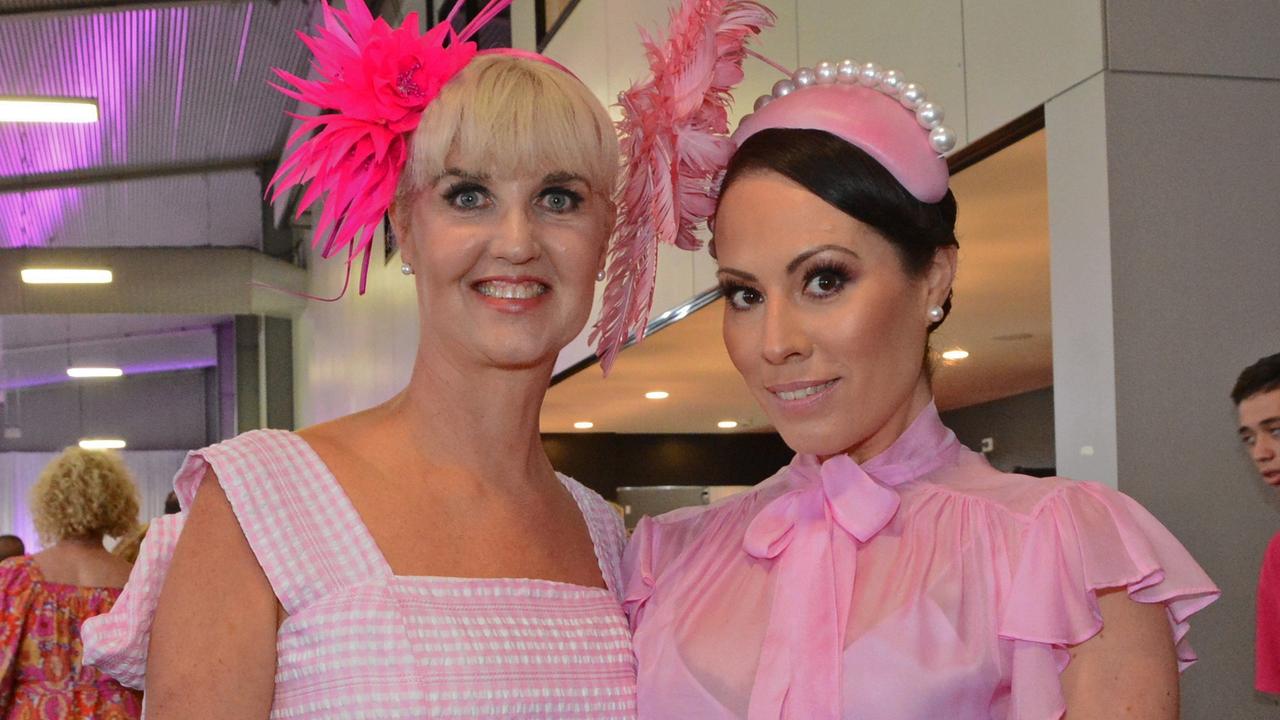 Angela McCormick and Nadine Hegarty at Pink Ribbon Race Day in the Events Centre, GCTC Bundall. Pic: Regina King