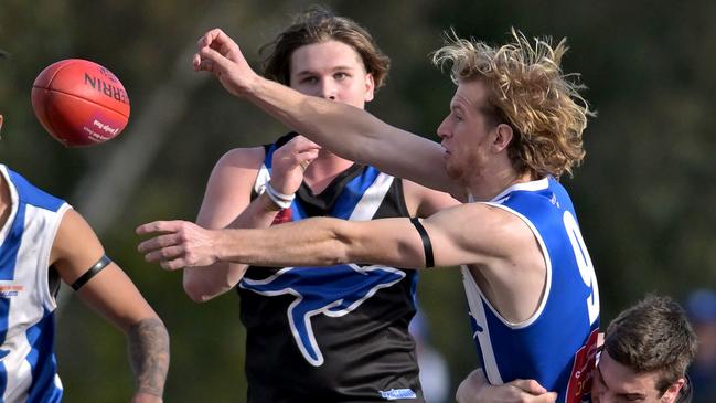 Jedd Taylor under pressure. Picture: Andy Brownbill
