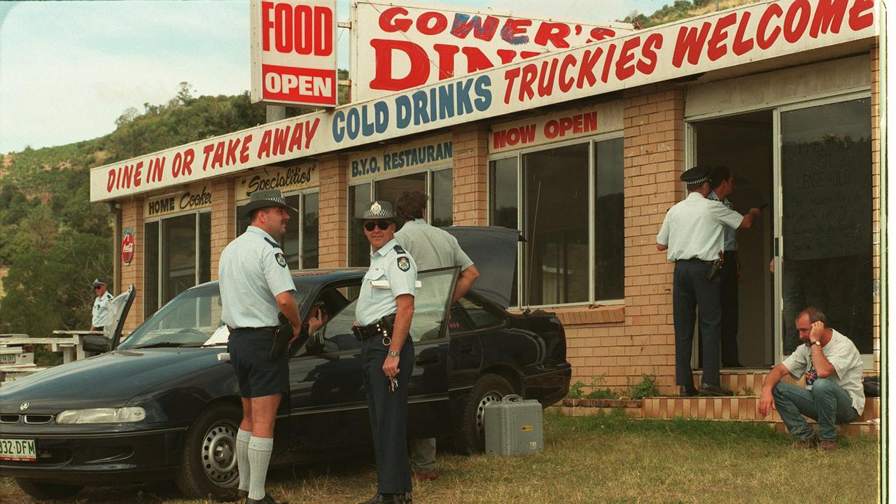 Police near murder scene where William Kelvin Fox started a shooting spree at Glenwood near Gympie. Fox shot dead his estranged wife Patricia Fox (44) &amp; wounded John Horrex &amp; Juliene Cotter, his son Peter (19) injured when he jumped through a glass window.