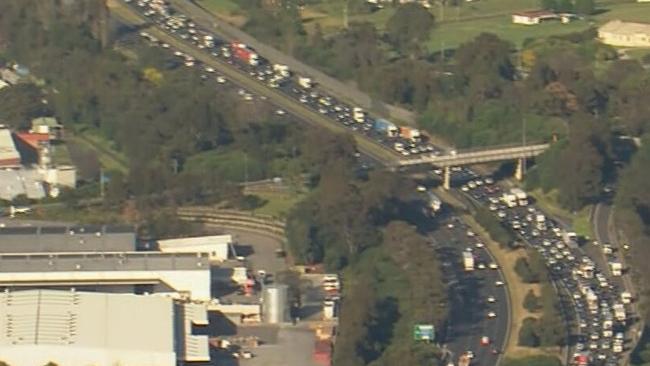 Even after all lanes reopened, congestion was still heavy. Picture: 9 News