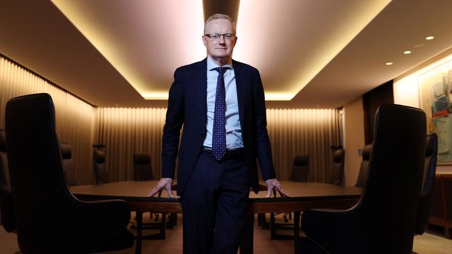 Pictured in the Reserve Bank of Australia's main board room at Martin Place in Sydney is head of the RBA Governor Phiip Lowe. Picture: Richard Dobson