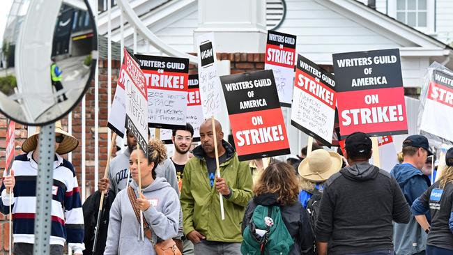 Writers walk the picket line this week as part of the US television and movie writers' strike. These picketers are outside Amazon Studios in Culver City, Los Angeles. Picture: AFP