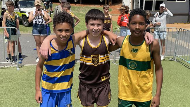 The 12 Years Div 1 100m was won by Padua's Alessandro Frangiosa, middle, from Ash's Hunter Riotto-Chan and Paddies' Andy Rio.