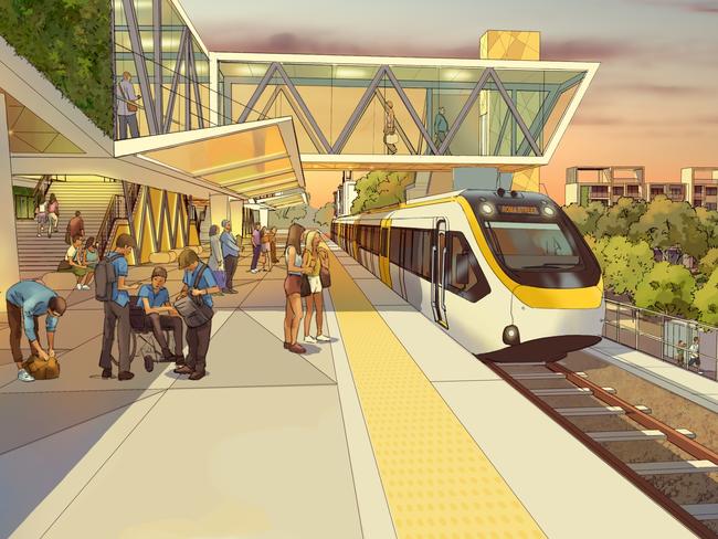 Artist impression of a rail line into the heart of the Sunshine Coast. Source: Queensland Government.