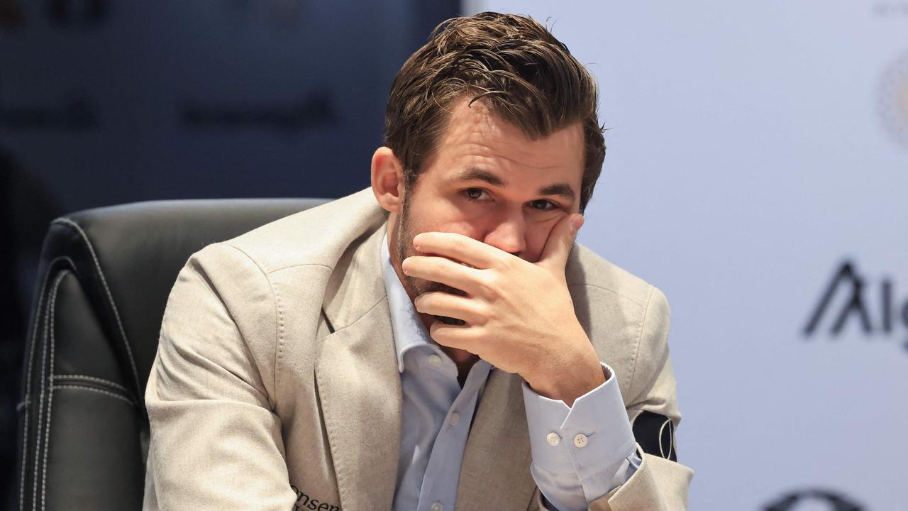 Norwegian chessmaster Magnus Carlsen as seen playing against Russian chessmaster Ian Nepomniachtchi during Game 2. Picture: AFP