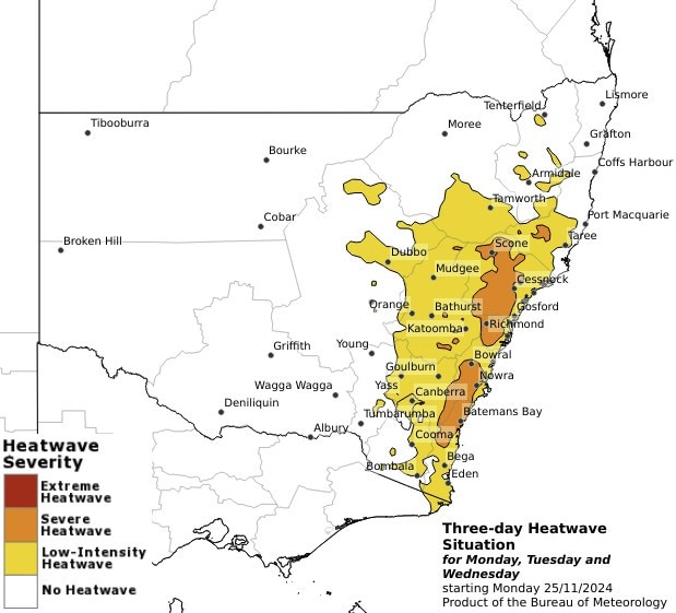 A severe heatwave warning has been issued for the Hunter, Metropolitan, Illawarra, South Coast and Southern Tablelands Districts in NSW. Picture: Supplied / BOM