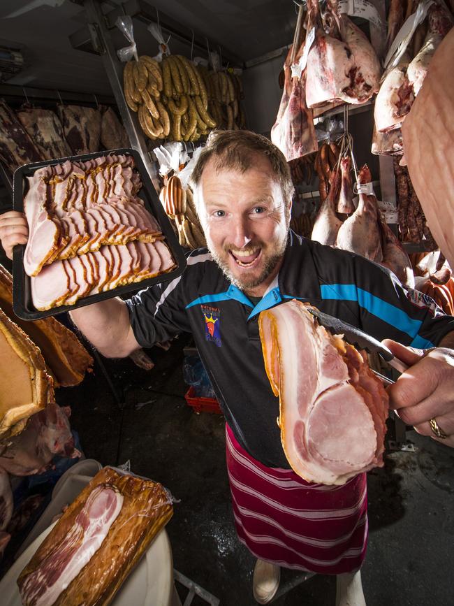 Andrew Loveday from Loveday's Quality Meats in Burleigh Waters has won top spot in the Australian PorkMark Bacon Awards for his full rasher bacon. Picture: NIGEL HALLETT