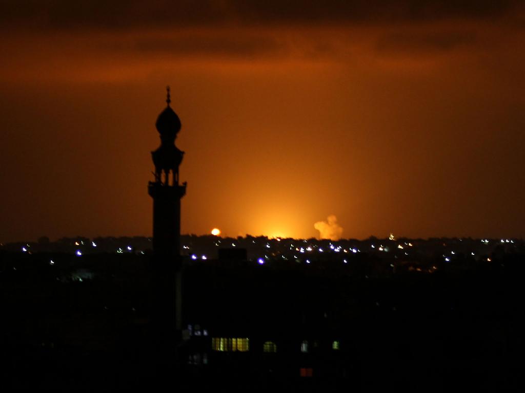 Smoke and flames are seen following an Israeli air strike in the Khan Yunis town of the southern Gaza Strip on September 16, 2020. Picture: Said Khatib/AFP