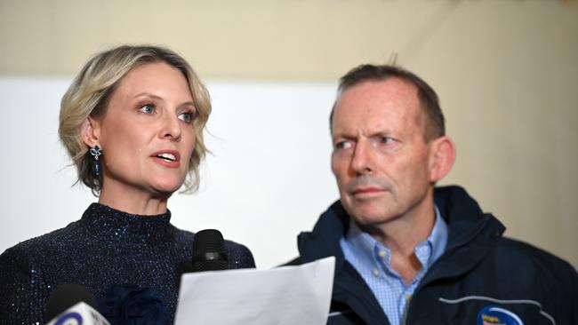 Katherine Deves with former prime minister Tony Abbott. Picture: Jeremy Piper