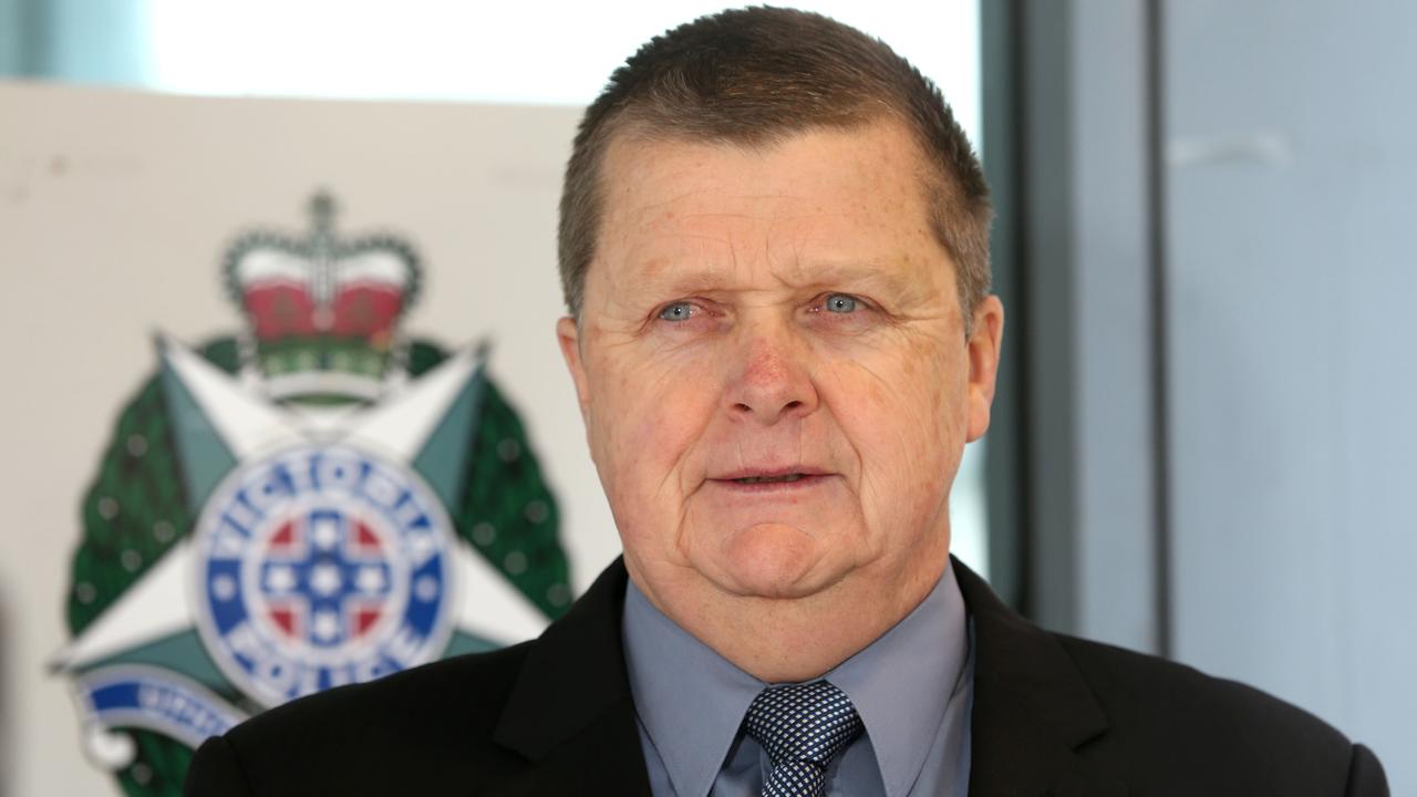 Detective Acting Senior Sergeant Gavin Mullins speaking at the night stalker press conference at Geelong Police Station. Picture: Mike Dugdale