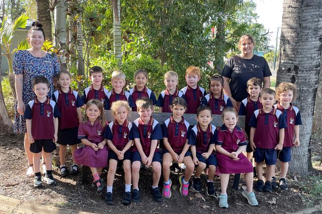 Moranbah East State School 2022 Prep class. (L-R) Back row: Teacher Kirsty Cole, Kye Impson, Bella Mascali, Jack Waring, Hunter White, Blake Shelford, Arthur Nicholls, Cyrus Brett, Zaelia Coutts, Teacher Aide Tanya Crawley, Nicholas Matthews, Tyler Hall, Charlie Barnes; Front row: Adeline Matthews, Jolene Stephan, Leo Maguire, Ebony Flanagan, Ryley Robinson, Addison Brown. Absent: Grace Els, Vincent Harris, Kooper Howe, Violet Johnstone. Picture: Contributed MKY2022PREP