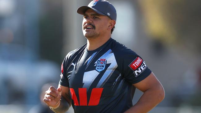 Latrell Mitchell training with NSW teammates in Sydney last week. Photo by Mark Kolbe/Getty Images.