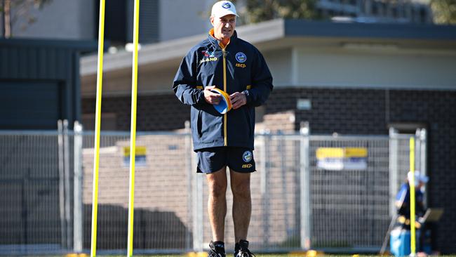 Eels coach Brad Arthur, at training at Kellyville Park, is the second-longest serving coach in Parramatta history, behind only Brian Smith. Picture : Adam Yip