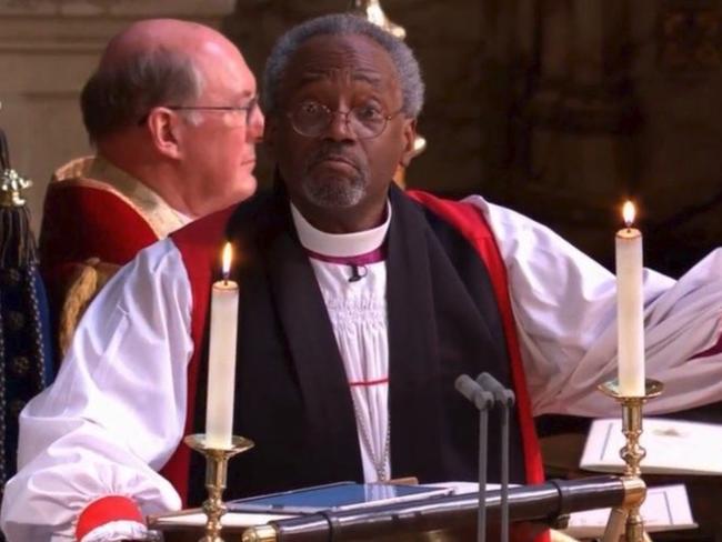 Bishop Michael Curry speaks at Prince Harry and Meghan Markle’s wedding, Windsor. Picture: Supplied