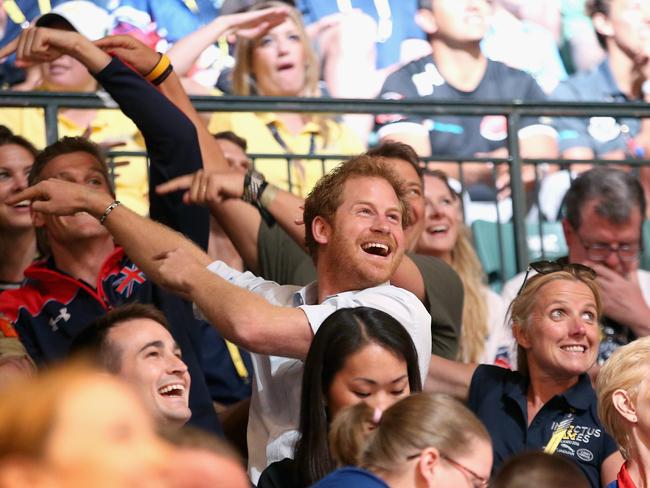 Prince of fun ... Prince Harry during the GBR Vs Australia wheelchair rugby match at the Invictus Games in Orlando. Picture: Getty