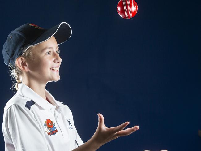 Redcliffe City Junior cricket promo at Filmer Park, Woody Point. Friday, September 20 2019. Phoebe Smith poses for a photograph.  (AAP Image/Renae Droop)