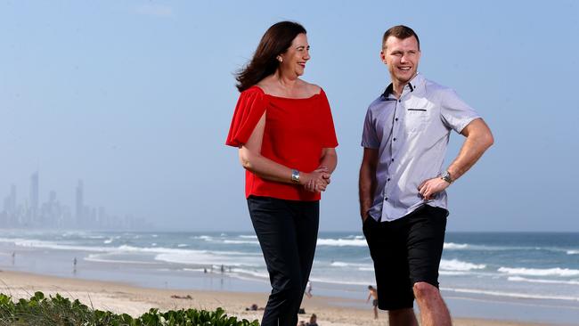 Premier Annastacia Palaszczuk, pictured with World Champion boxer Jeff Horn, has moved her campaign to the Gold Coast. Picture: Adam Head