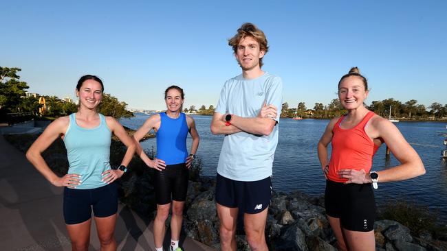 Elite runners Samantha Phillips, Jenny Anderson, Jack Bruce and Bella Pickett. Picture: David Clark