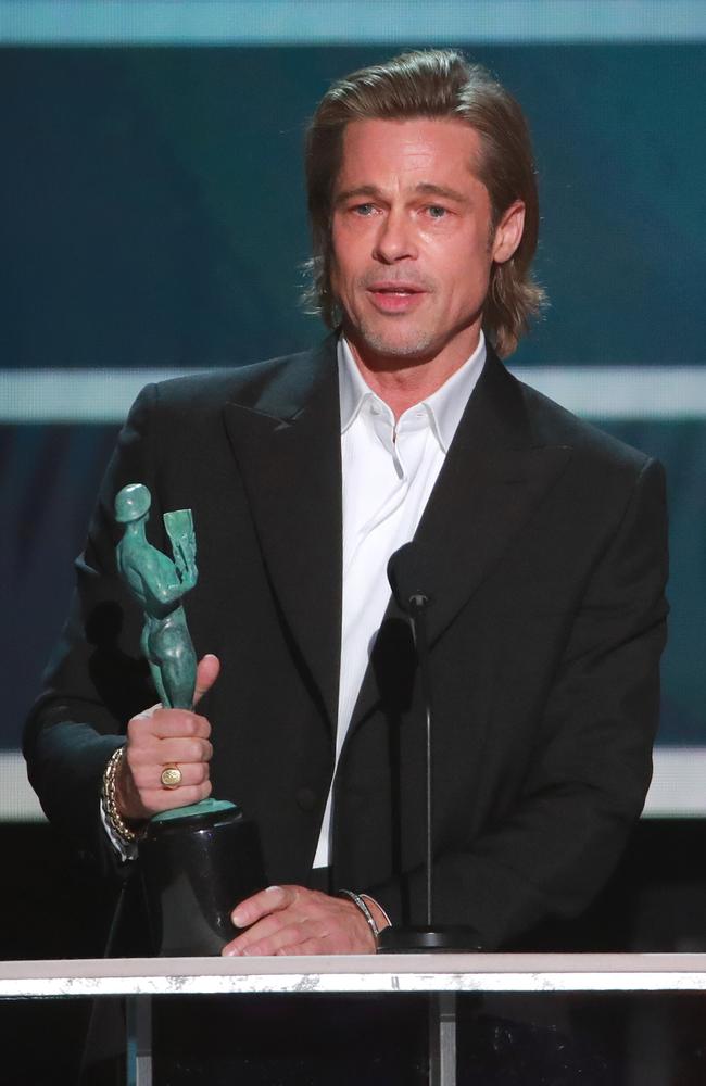 Brad Pitt made a cheeky dig at his ex-wife, Angelina Jolie, at the SAG Awards. Picture: Getty Images