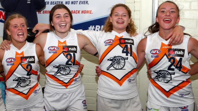 Calder Cannons celebrate their preliminary final win.