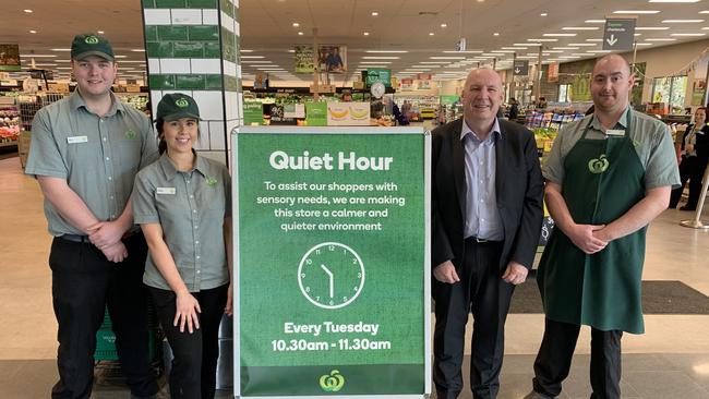 Chris Chippendale, Life Without Barriers Executive Lead, Disability Engagement with Woolworths team members for the launch of Quiet Hour.