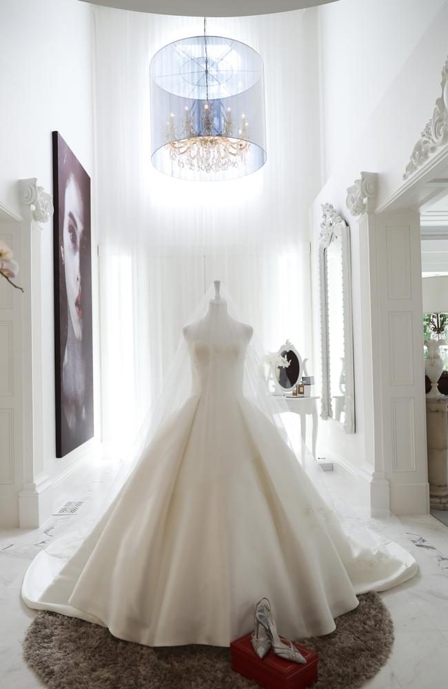 The stunning gown was created by Pronovias and the heels from Rene Caovilla. Picture: APL Photography