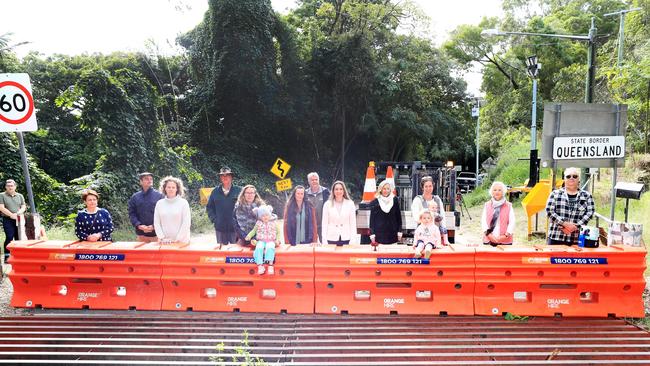 Mount Tomewin residents protest alongside local State member for Currumbin Laura Gerber. Photo Scott Powick Newscorp