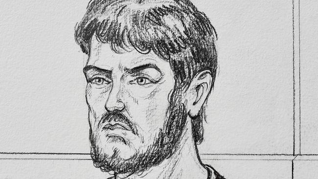 Artist impression of accused Sevdet Besim during a hearing at the Melbourne Magistrates Court.