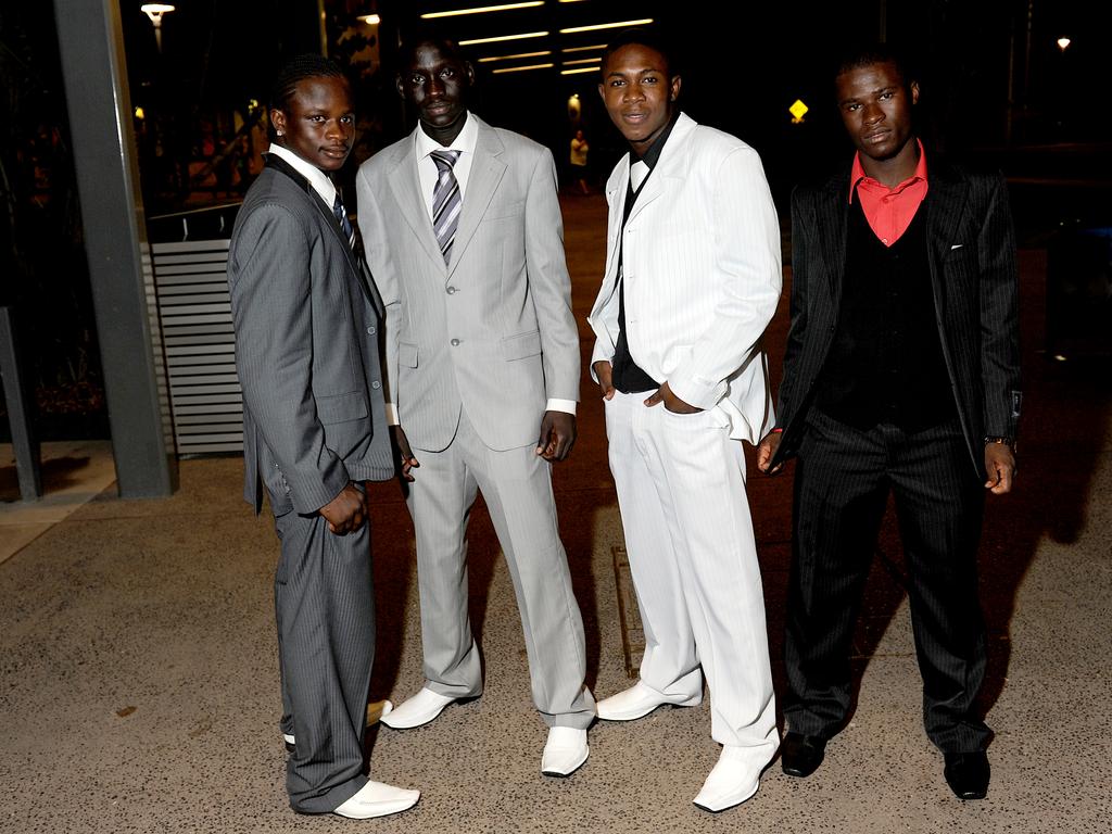 Musa Jubateh, Justin Lodiong, Edwin Mulbah and Amadu Siryon at the 2009 Casuarina Senior College formal. Picture: NT NEWS