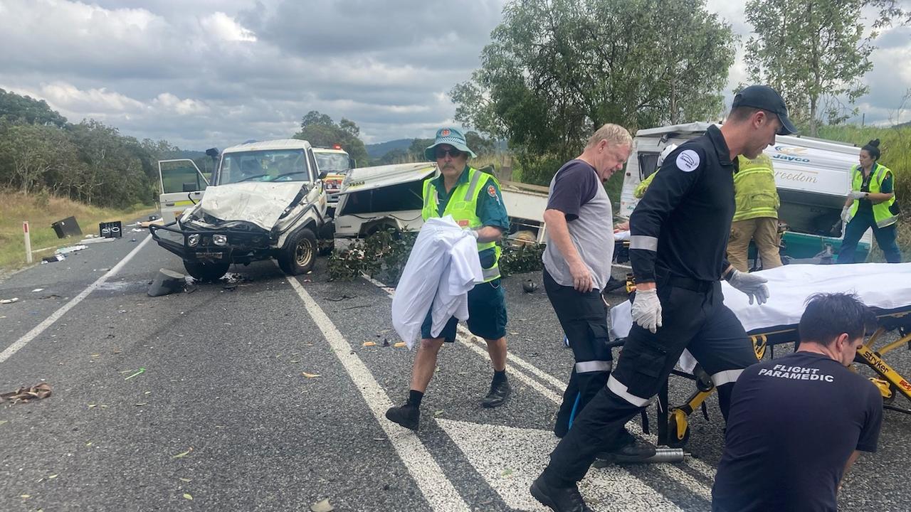 Emergency services were called to the crash at Hampden on the Bruce Highway on the morning of August 7. The crash occurred at about 10.15am. Picture: RACQ CQ Rescue