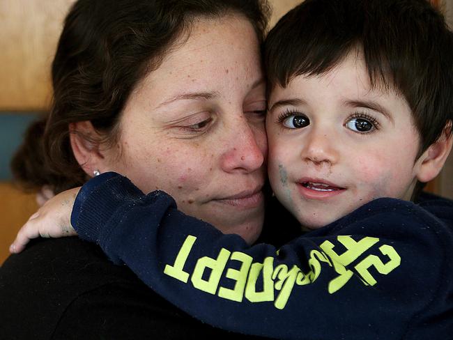 Sonya Ghanem, with her son Joe, 2. Her newborn baby died at due to an oxygen mishap. Picture: Kristi Miller