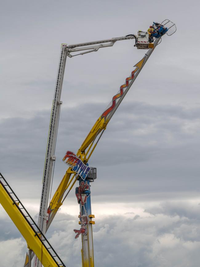 A crane was brought in to help free the children. Picture: Tony Gough