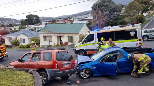 Crash on Pitcain St, Glenorchy. Source: Kenji Sato.